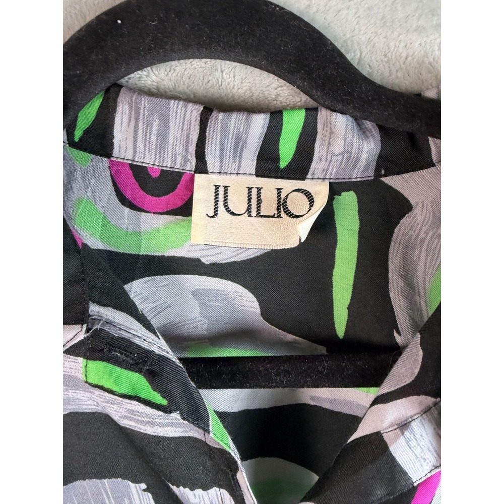 JULIO Blouse Womens Black Green Pink Abstract Button Front Long Tunic 3X - Picture 3 of 9